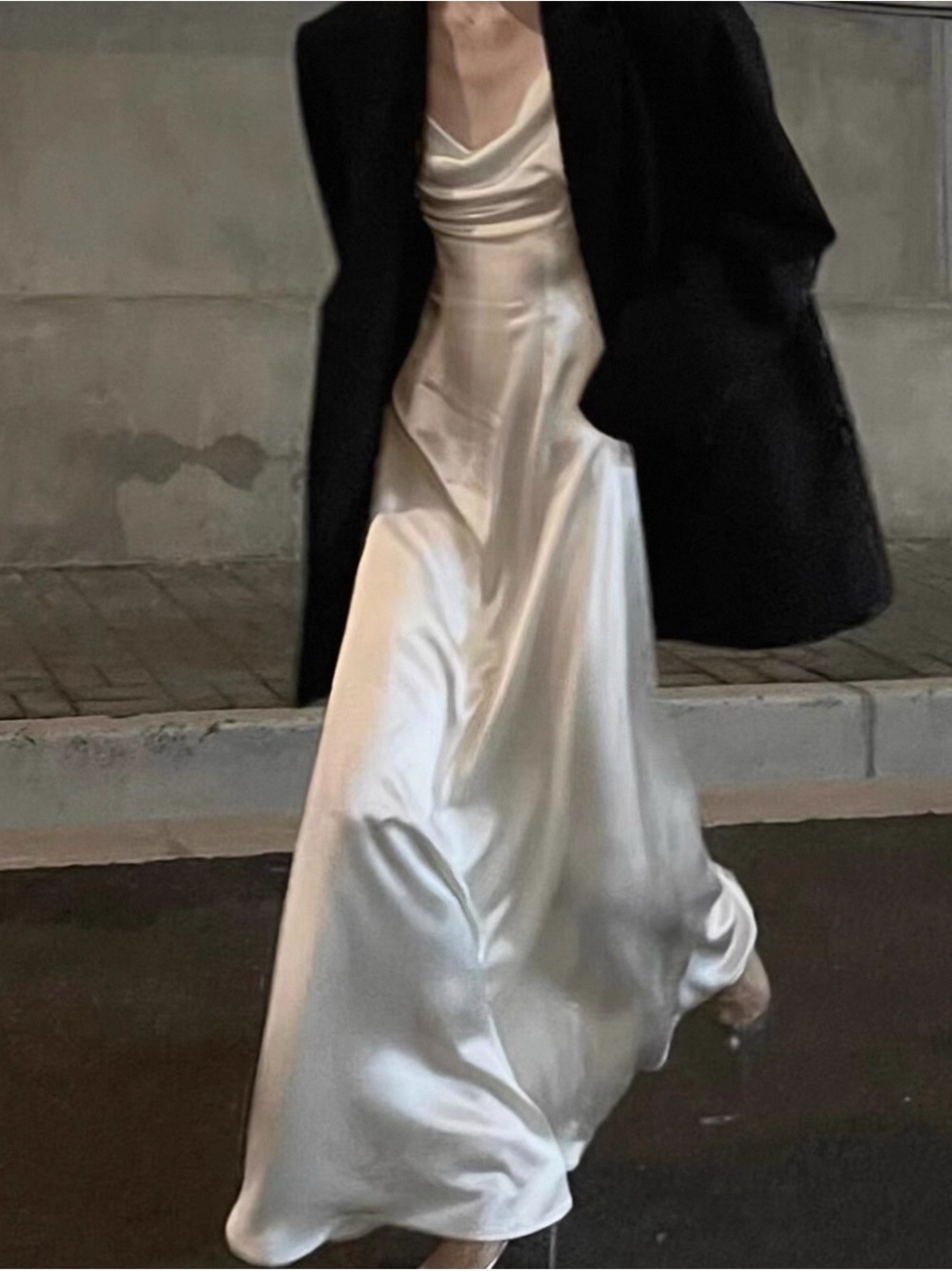0122 Step11 Ivory Satin Backless Maxi Dress | Size M | Cowl Neck